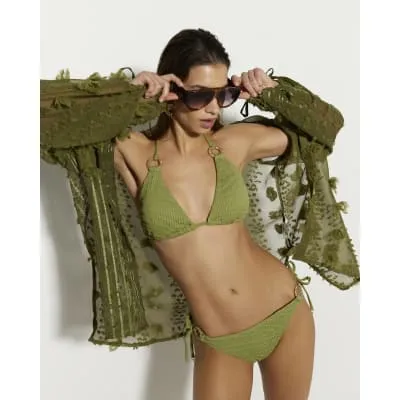 Khaki Animal Texture Triangle Bikini Top sold by River Island
