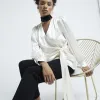 White Long Sleeved Wrap Blouse sold by River Island