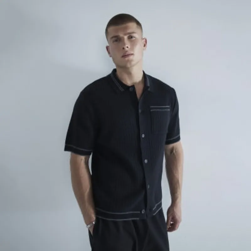 Black Short Sleeve Ribbed Tipped Shirt sold by River Island