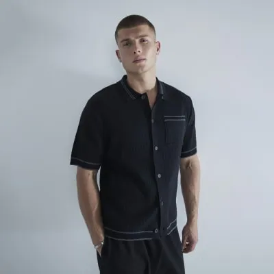 Black Short Sleeve Ribbed Tipped Shirt sold by River Island