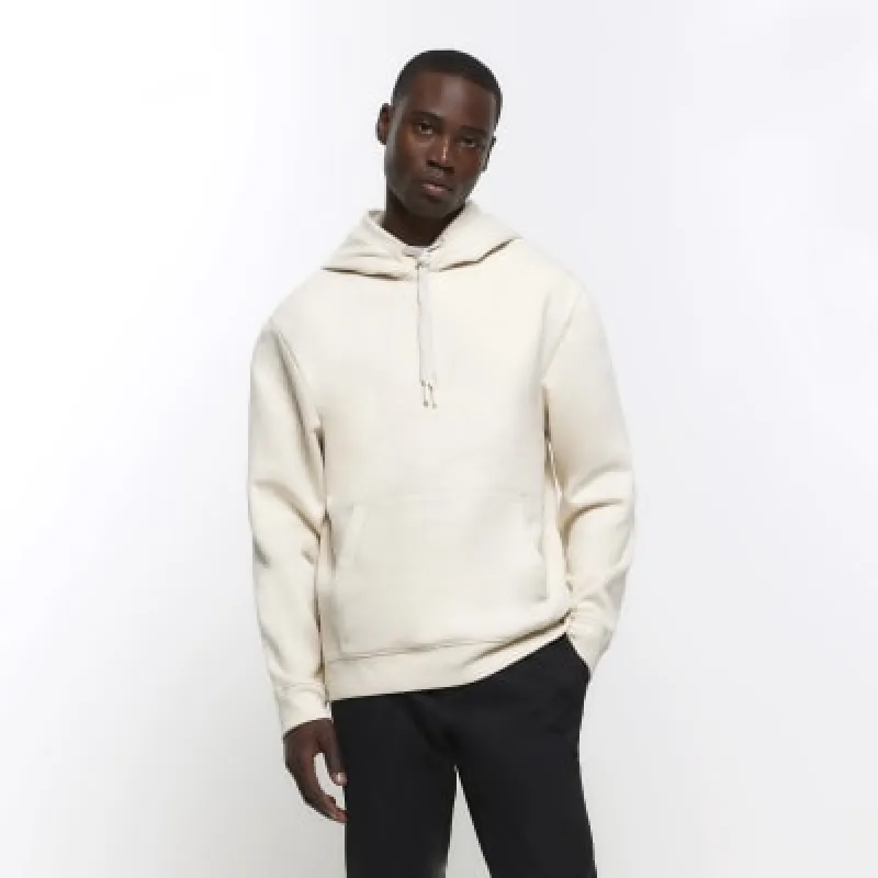 Beige regular fit plain hoodie sold by River Island