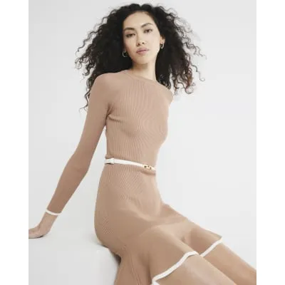 Brown Long Sleeve Peplum Mini Dress sold by River Island