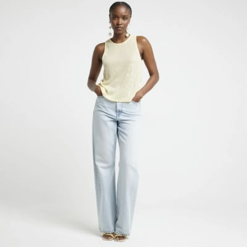 Yellow sequin crew neck tank top sold by River Island