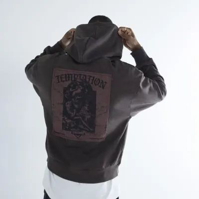 Brown Washed Graphics Hoodie sold by River Island