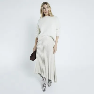 Cream Faux Leather Pleated Midi Skirt sold by River Island
