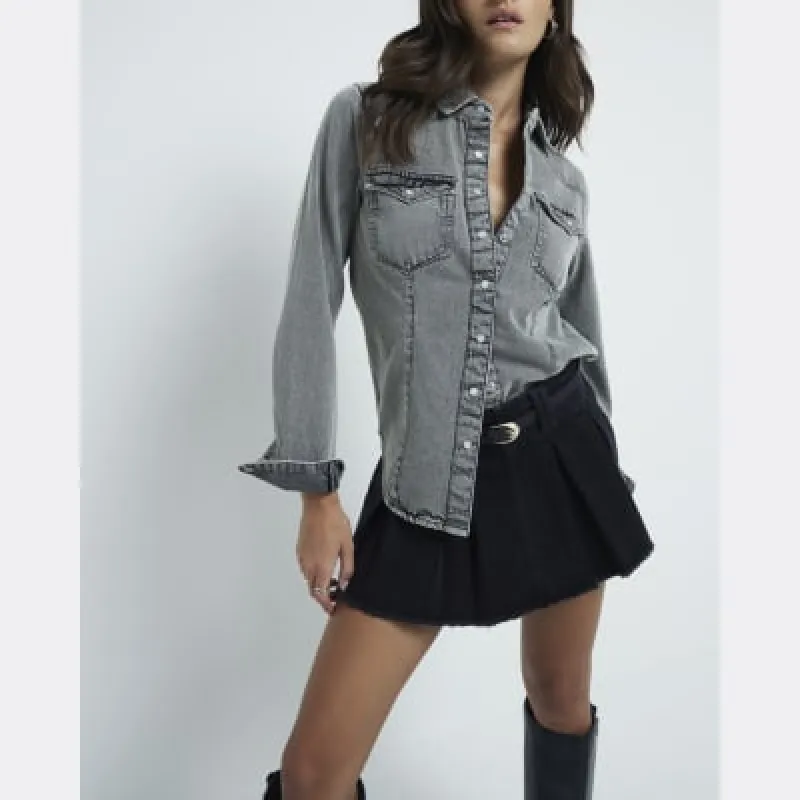 Grey denim western shirt sold by River Island