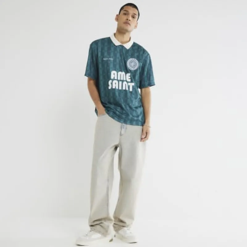 Green Short Sleeve Football Mesh Polo Shirt sold by River Island