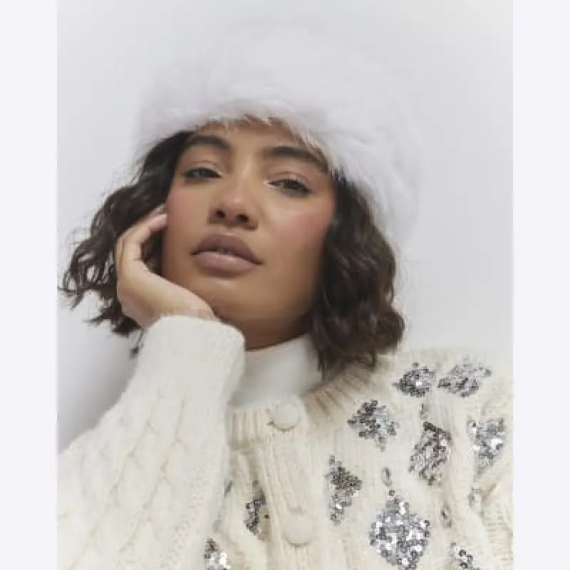 White Faux Fur Headband sold by River Island