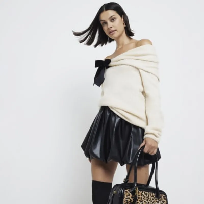 Black Faux Leather Bubble Hem Skirt sold by River Island