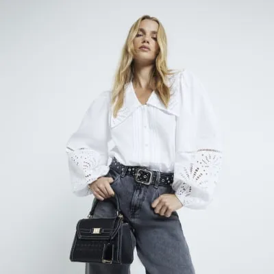 Cream Large Peter Pan Collar Lace Blouse sold by River Island