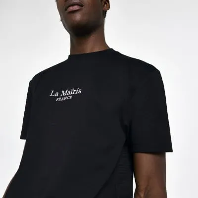 Black slim fit textured graphic t-shirt sold by River Island