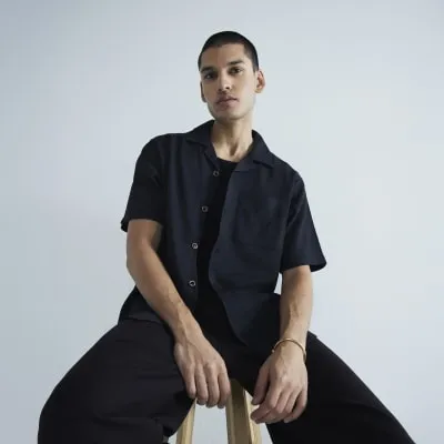 Black Regular Fit Embroidery Revere Shirt sold by River Island