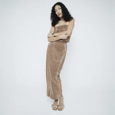Bronze Plisse Maxi Skirt sold by River Island
