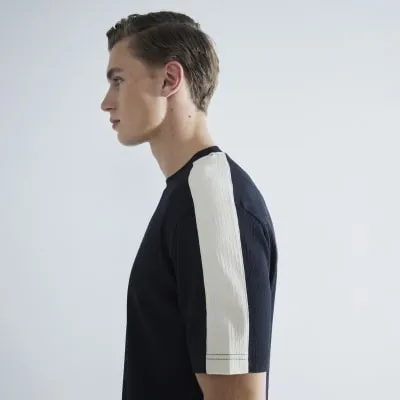 Black Slim Fit Plisse Tape T-Shirt sold by River Island