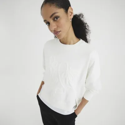 White Long Sleeve Embossed Sweatshirt sold by River Island