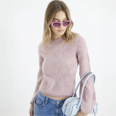 Pink Floral Knit Top sold by River Island