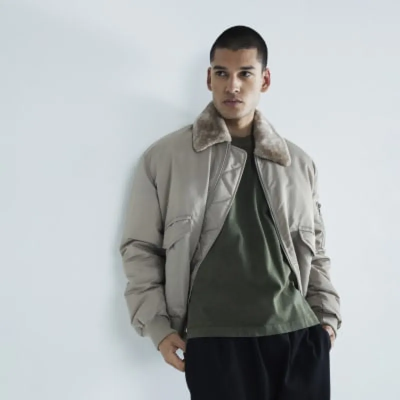 Stone Borg Collared Bomber Jacket sold by River Island