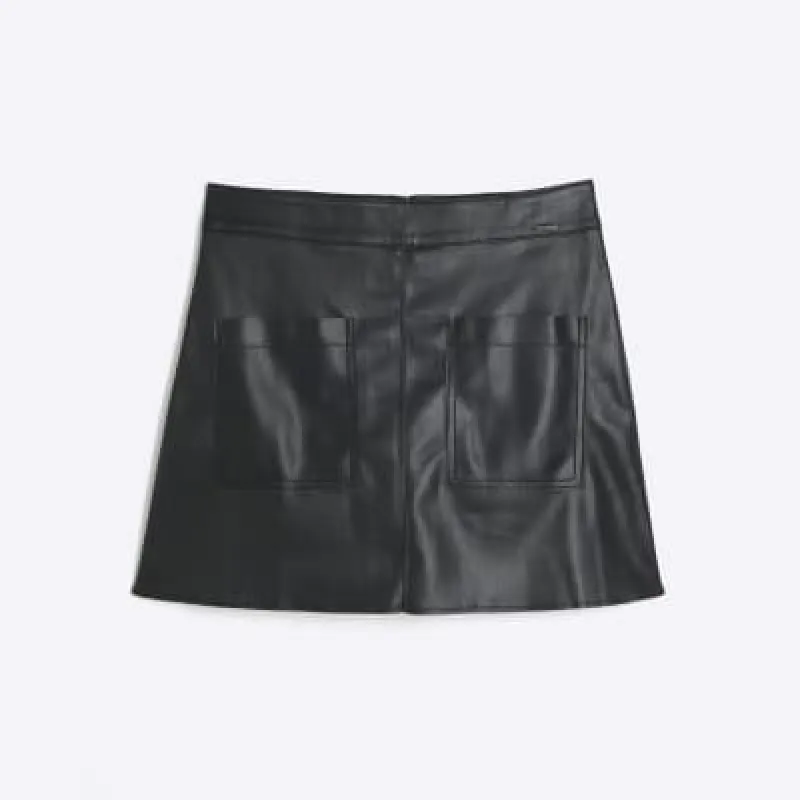 Petite Black faux leather pocket mini skirt sold by River Island