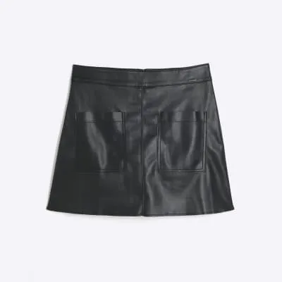 Petite Black faux leather pocket mini skirt sold by River Island