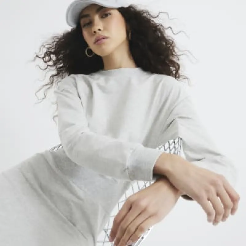Grey Long Sleeve Midi Sweatshirt Dress sold by River Island