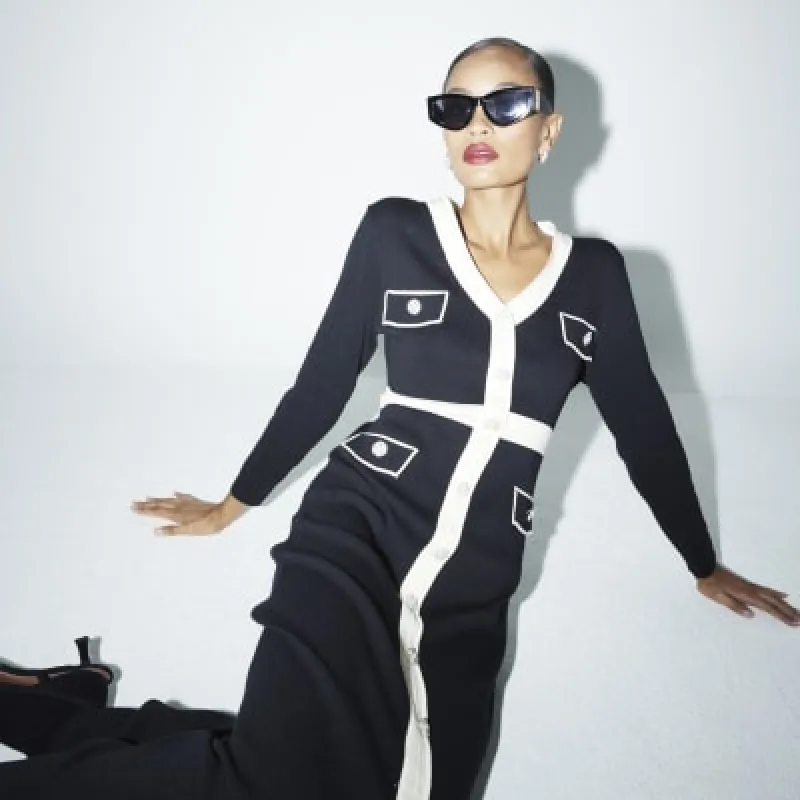 Black Knitted Colour Block Midi Dress sold by River Island