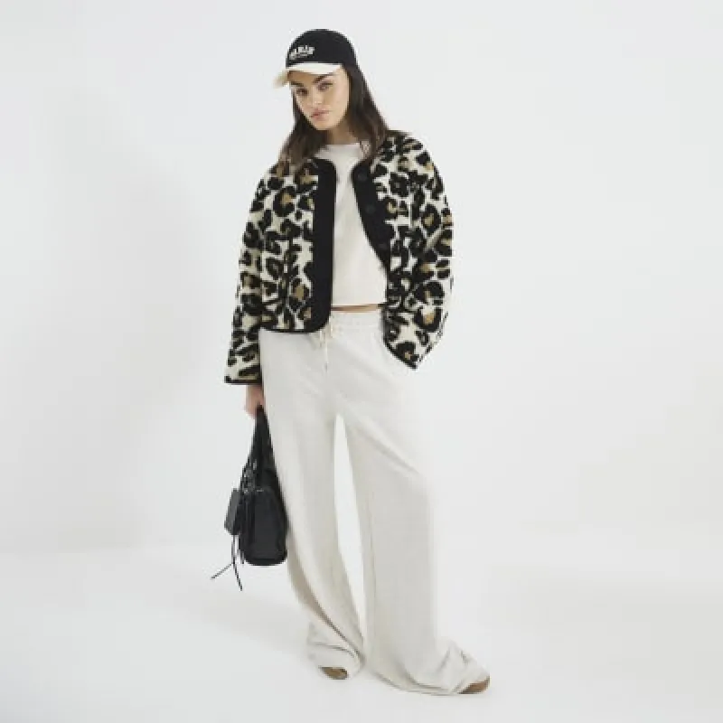 Beige Borg Leopard Trim Jacket sold by River Island