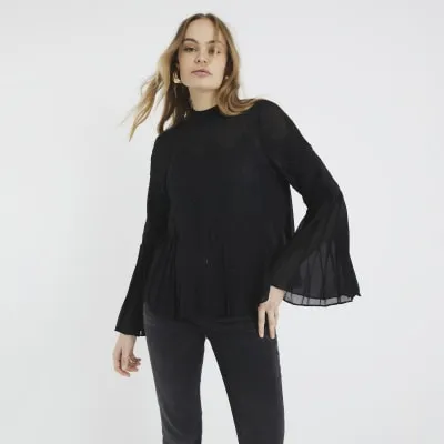 Black Lace Applique Pleated Blouse sold by River Island