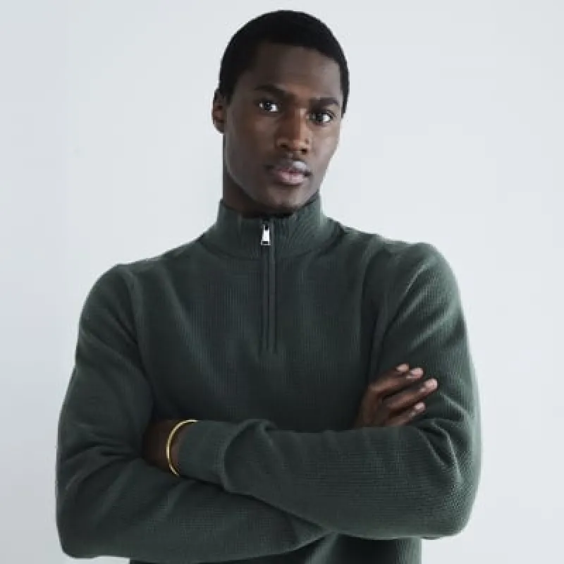 Khaki Slim Fit Waffle Half Zip Jumper sold by River Island