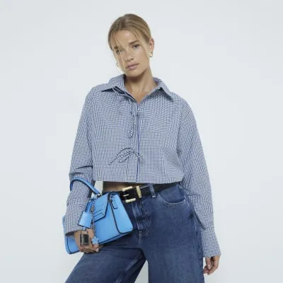 Blue Bow Cropped Check Shirt sold by River Island