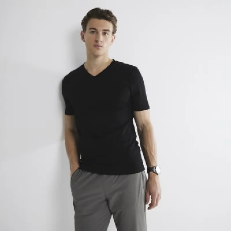 Black Muscle Fit V-Neck T-Shirt made by River Island