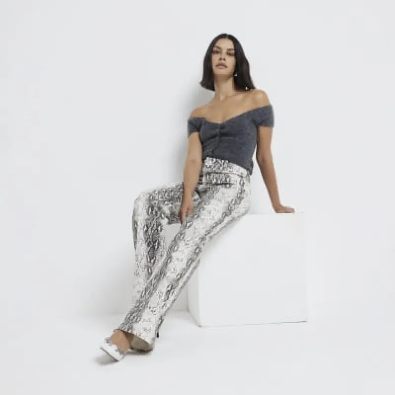 Brown Denim Wide Leg Snake Print Trousers sold by River Island