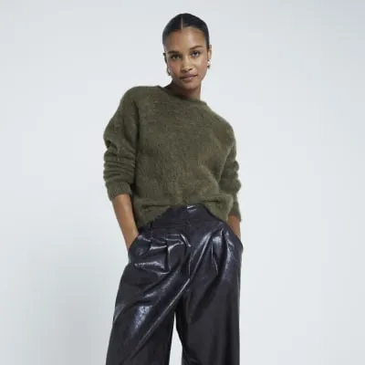 Khaki Oversized  Premium Hairy Jumper sold by River Island