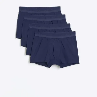 Navy 4 Pack Cotton Stretch RI trunks sold by River Island