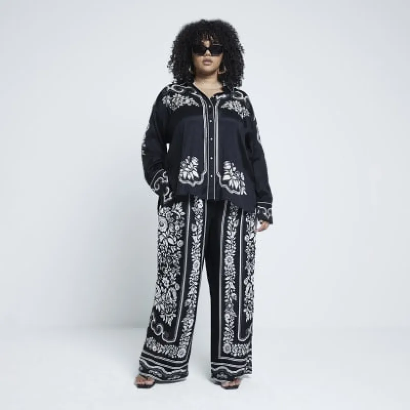 Plus Black Western Wide Leg Trousers sold by River Island