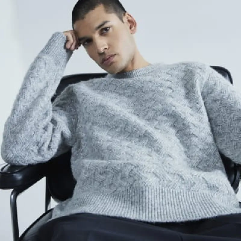 Grey Long Sleeve Cross Hatch Knit Jumper sold by River Island