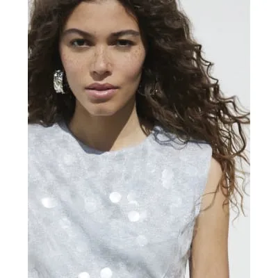 Silver sequin shoulder pad tank top sold by River Island