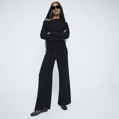 Black Textured Wide Leg Trousers sold by River Island