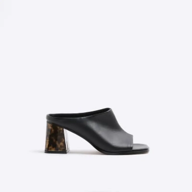 Black Block Heeled Mule Sandals sold by River Island