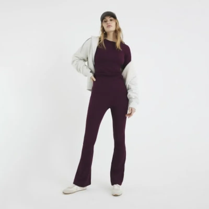 Red Fitted Rib Flared Trousers sold by River Island