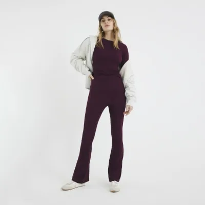 Red Fitted Rib Flared Trousers sold by River Island