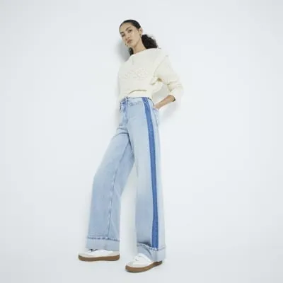 Blue Denim Relaxed Straight Leg Turn Up Jeans sold by River Island
