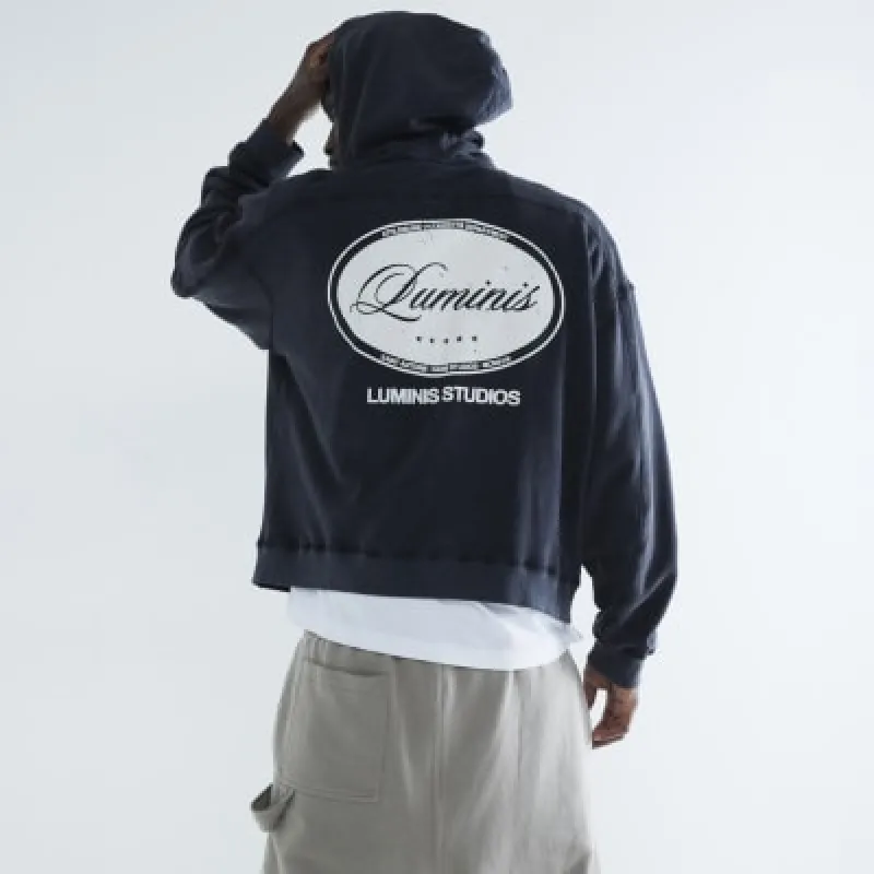 Black Luminis Washed Oval Hoodie sold by River Island