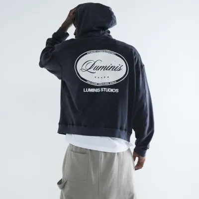 Black Luminis Washed Oval Hoodie sold by River Island