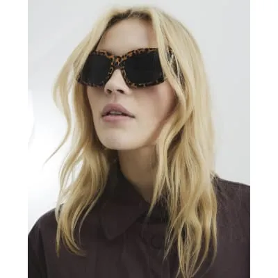 Beige Leopard Mid Size Chain Metal Sunglasses sold by River Island