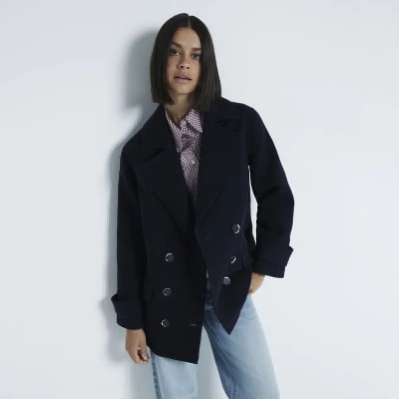 Navy military peacoat sold by River Island