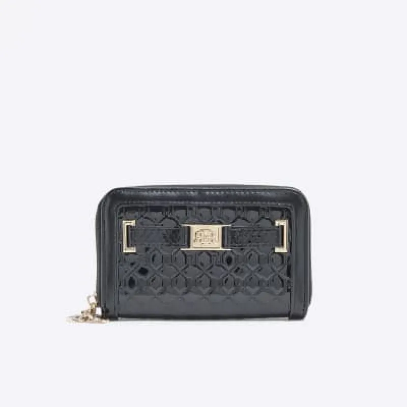 Black Ri Monogram Embossed Flower Charm Purse sold by River Island