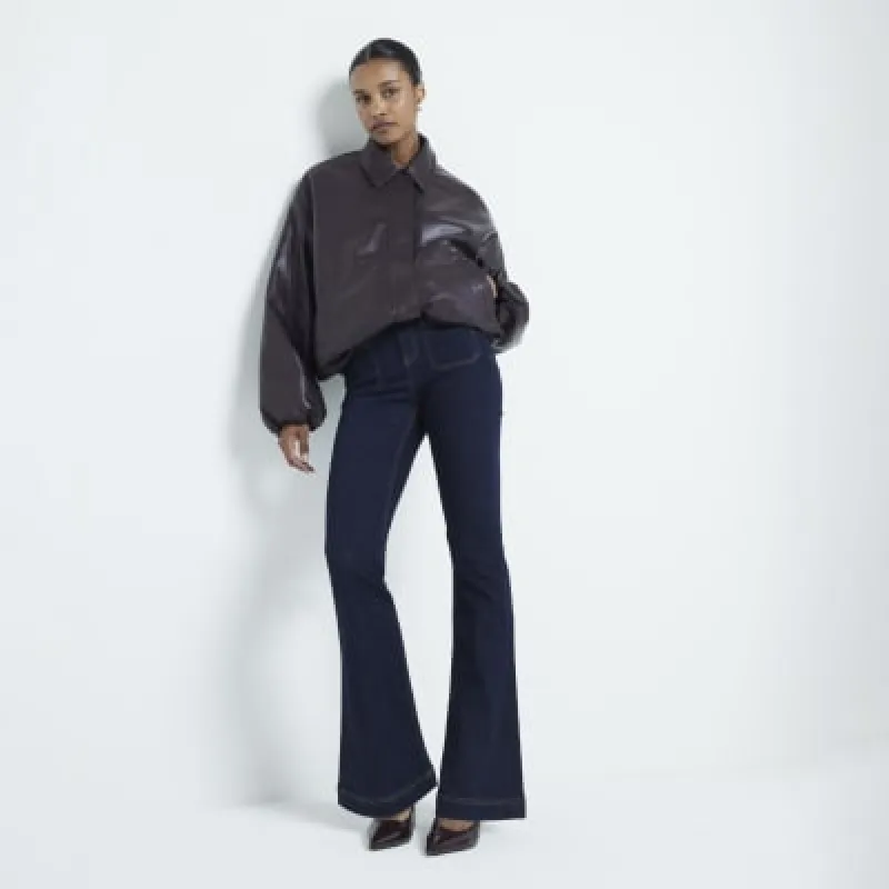 Blue high waisted front pocket flared jeans made by River Island
