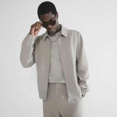 Beige Slim Fit Harrington Jacket sold by River Island