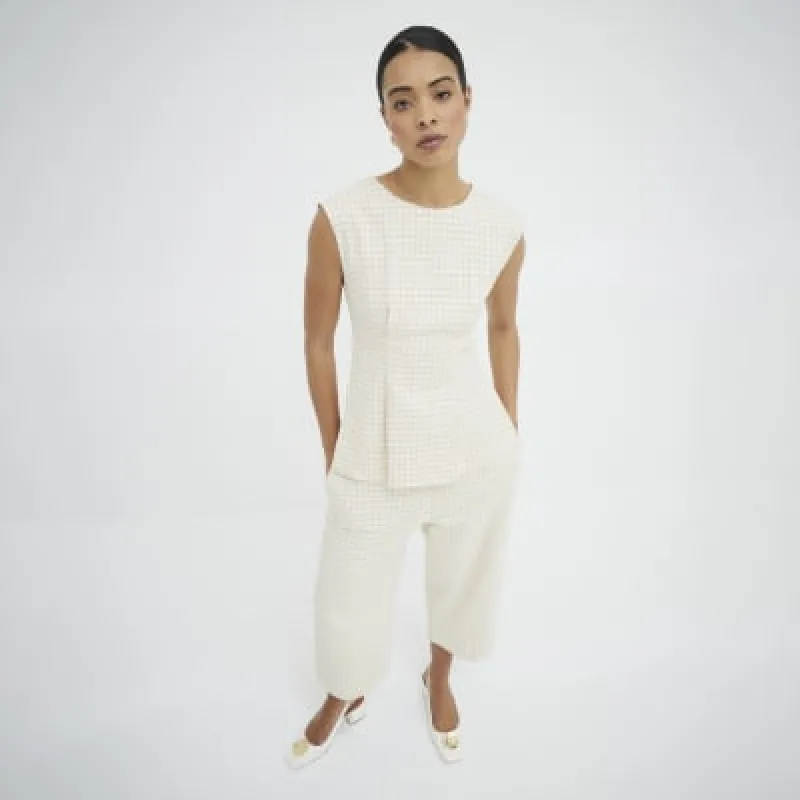 Cream Tailored Darted Check Tunic Top sold by River Island