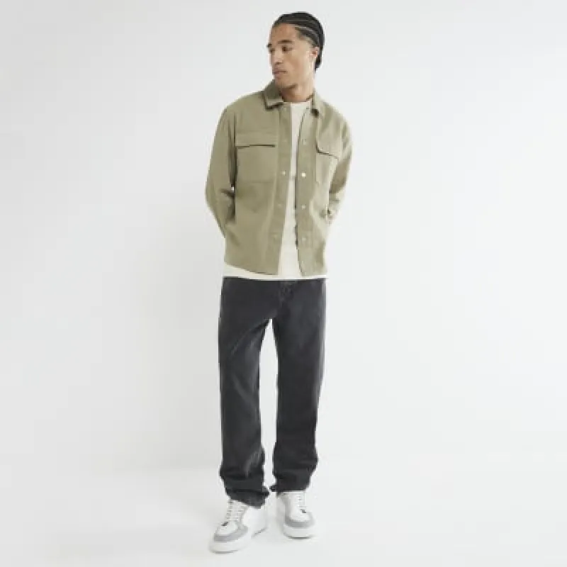 Khaki Long Sleeve Twill Overshirt sold by River Island
